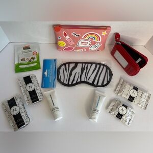 COSMETIC BAG, SLEEP MASK, CARD HOLDER & 7 HYGIENE ITEMS